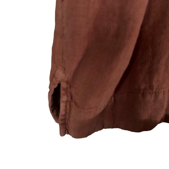 Esby Poe Top 100% Linen Size XS Rust V Neck Blouse Flowy Drapey Short Sleeve - Picture 5 of 8